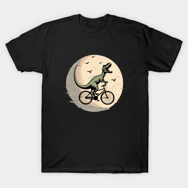 Dinosaur Bicycle Full Moon T-Rex T-Shirt by MordaxFurittus